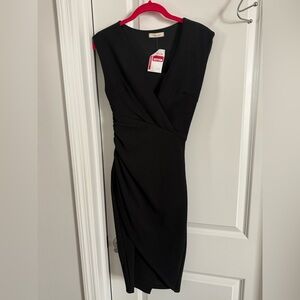 Just Me Black Ruched Wrap Midi Dress